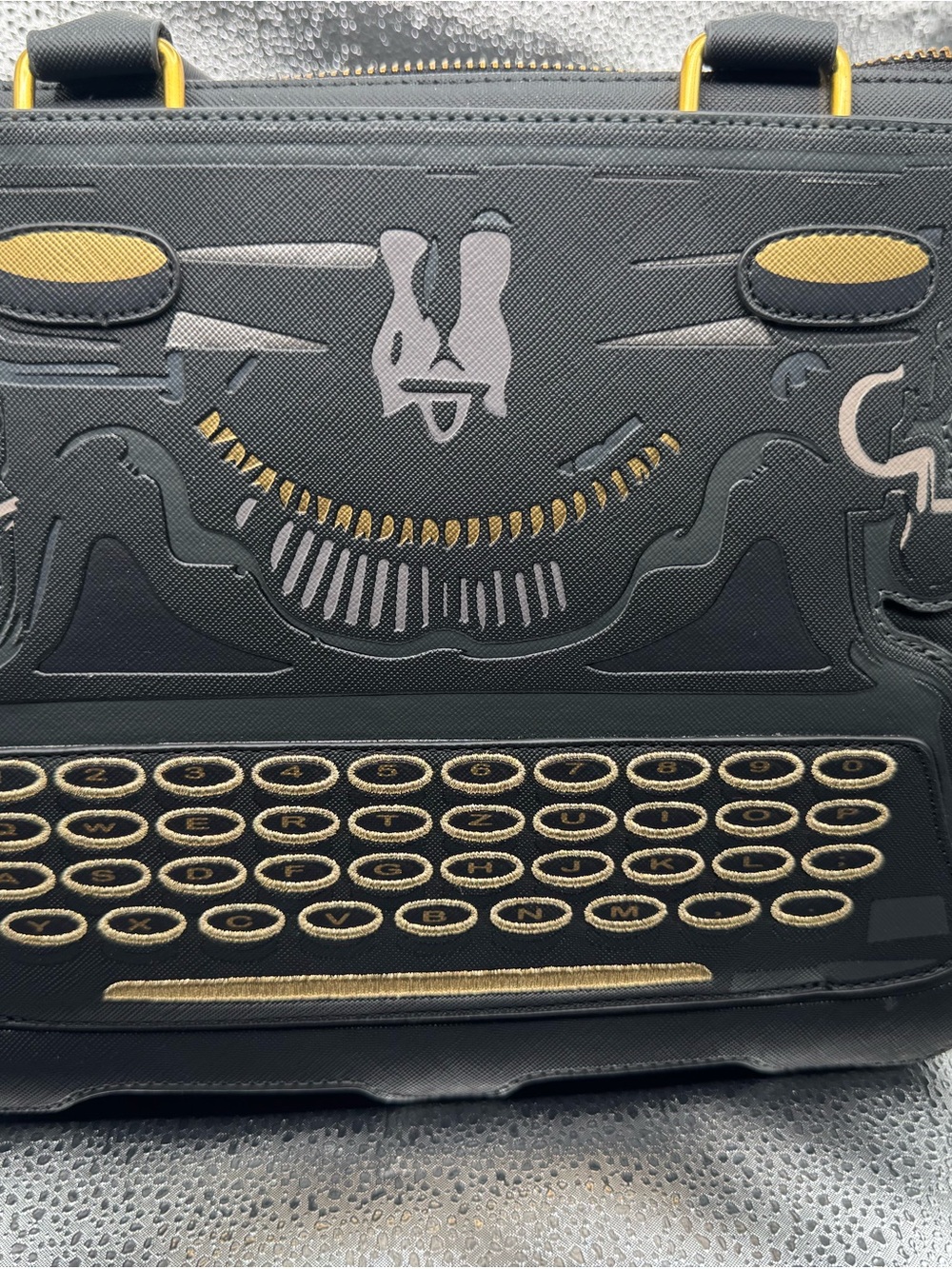 Loungefly Black Typewriter Motif Crossbody Bag with Gold Accents